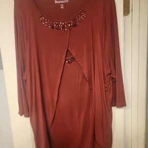 Roman's Burgundy Embellished Relaxed Blouse - New & Never Worn